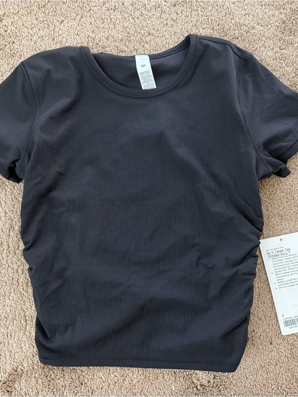 NWT Lululemon Black Ribbed Short-Sleeve ALL IT TAKES RIBBED NULU Women's Top